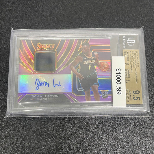 2019-20 NBA Select Zion Williamson Purple Prizm Rookie Patch Auto /99 BGS 9.5