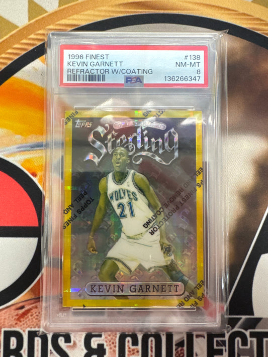 1996 Topps Finest NBA Kevin Garnett Refractor W/Coating PSA 8