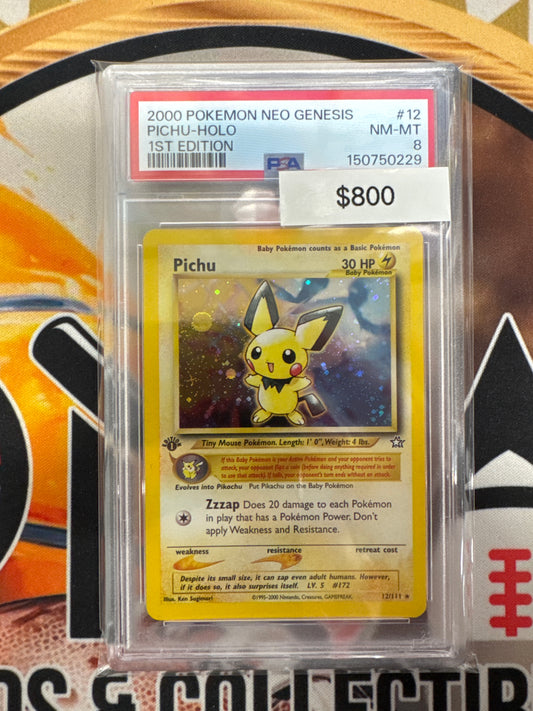 2000 Pokemon Neo Genesis Pichu Holo 12/111 1st Edition PSA 8