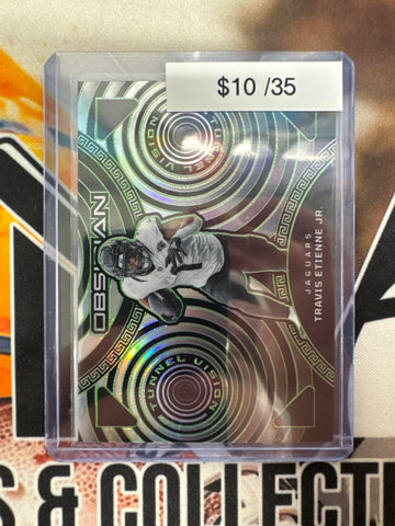 2023 Panini Obsidian NFL Travis Etienne Jr. Tunnel Vision Electric Etch Green /35