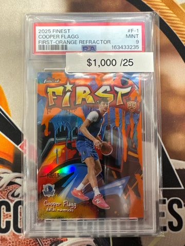 2025 Topps Finest NBA Cooper Flagg Rookie First Orange Refractor /25 PSA 9