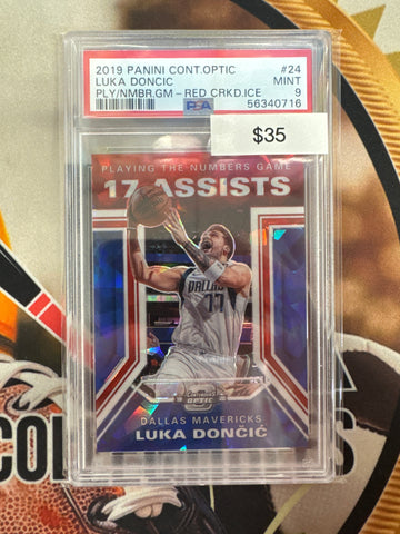2019 Panini Contenders Optic NBA Luka Doncic Playing The Numbers Red Cracked Ice PSA 9