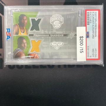 2007 NBA Kevin Durant & Al Horford SPx Freshman Tandems Patch /15 PSA 8