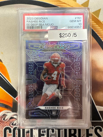 2023 Panini Obsidian NFL Rashee Rice Electric Etch Deep Sea Mojo /5 PSA 10