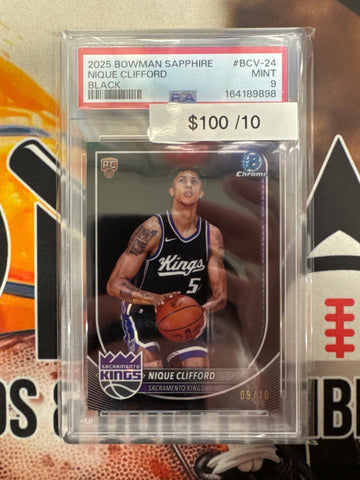 2025 Bowman Sapphire Basketball Nique Clifford Rookie Black Refractor /10 PSA 9