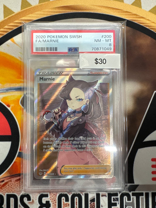 2020 Pokémon SWSH Full Art Trainer Marnie 200/202 PSA 8