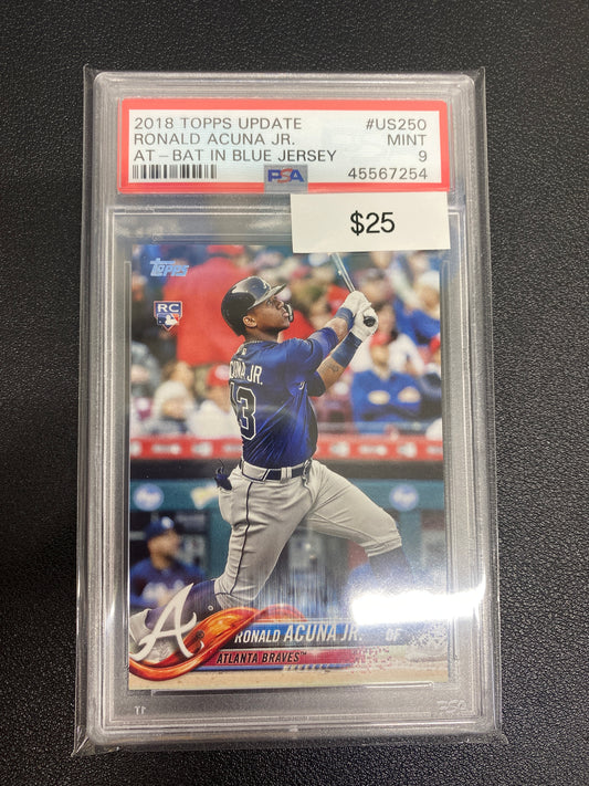 2018 TOPPS UPDATE Ronald Acuna Jr. At-Bat in Blue Jersey PSA 9