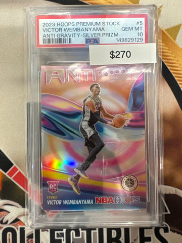 2023 NBA Hoops Premium Stock Victor Wembanyama Rookie Anti-Gravity Silver Prizm PSA 10