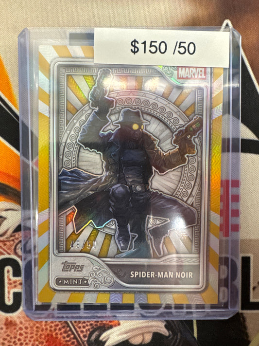 2026 Topps Mint Marvel Spider-Man Noir Silver Card In Marvel We Trust Gold Refractor /50