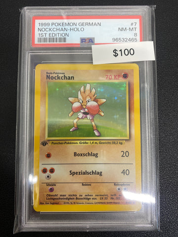 Pokémon German 1st Edition Base Set Hitmonchan (Nockchan) Holo PSA 8