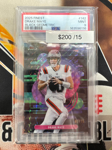2025 Topps Finest NFL Drake Maye Uncommon Black Geometric /15 PSA 9