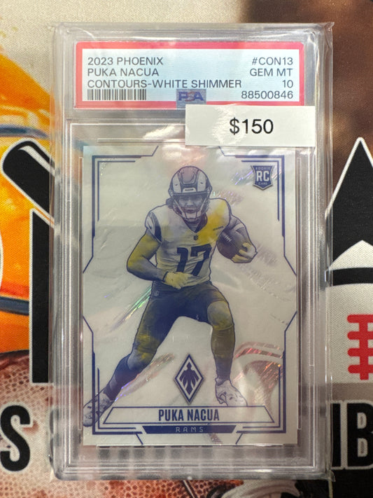 2023 Panini Phoenix NFL Puka Nacua Rookie Contours White Shimmer PSA 10