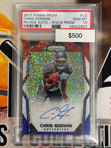 2017 Prizm Football Chris Godwin Red, White & Blue Rookie Auto PSA 10