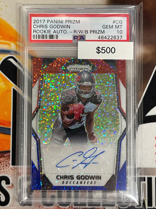 2017 Prizm Football Chris Godwin Red, White & Blue Rookie Auto PSA 10