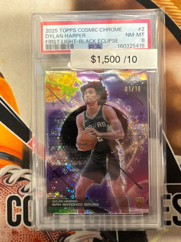 2025 Topps Chrome Cosmic NBA Dylan Harper Rookie First Light Black Eclipse Refractor /10 PSA 8