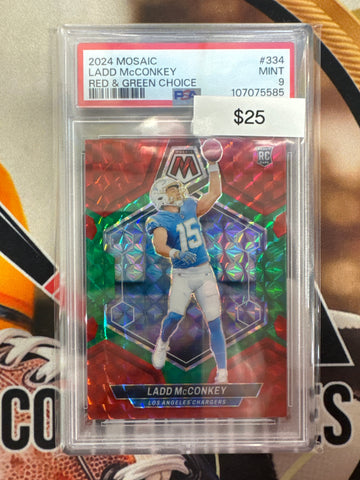 2024 Panini Mosaic NFL Ladd McConkey Rookie Red & Green Choice Mosaic PSA 9