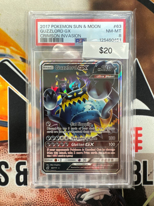 2017 Pokemon Sun & Moon Guzzlord GX 63/111 Crimson Invasion PSA 8