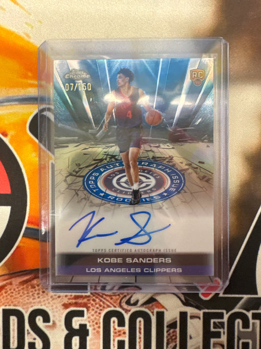 2025-26 Topps Chrome NBA Kobe Sanders Topps Autograph Issue Rookie Blue Refractor /150