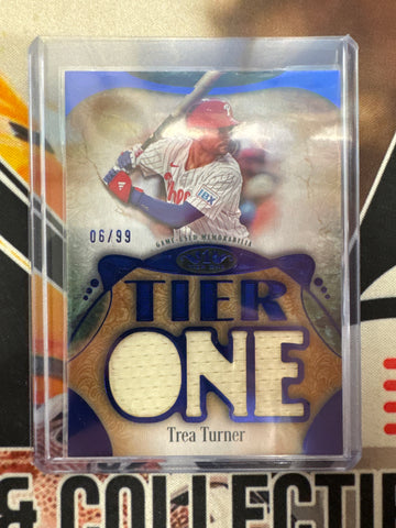 2026 Topps Tier One MLB Trea Turner Tier One Relics Die-Cut Blue Refractor /99