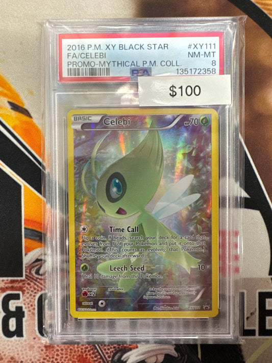 2016 Pokemon Black Star Celebi Full Art XY111 Promo Mythical Pokemon Collection PSA 8