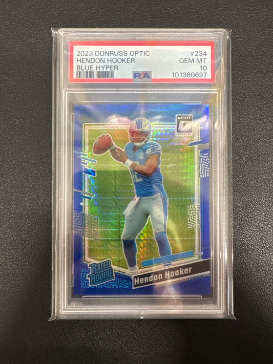 2023 Panini Donruss Optic Hendon Hooker Blue Hyper Rated Rookie PSA 10