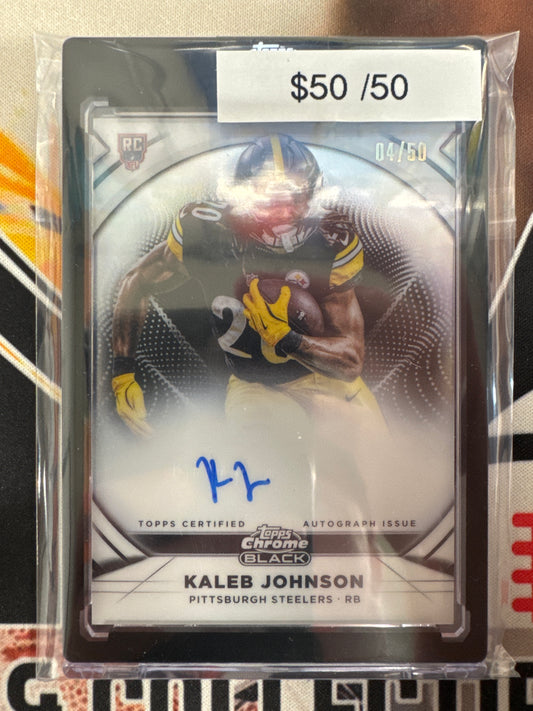 2025 Topps Chrome Black NFL Kaleb Johnson Ivory Autograph Rookie /50