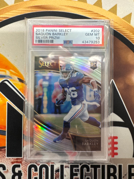 2018 Panini Select NFL Saquon Barkley Rookie Silver Prizm PSA 10