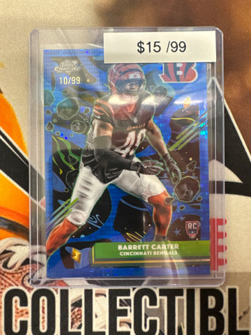 2025 Topps Chrome Cosmic NFL Barrett Carter Rookie Blue Pulsar Refractor /99