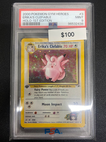 Pokémon 1st Edition Gym Heroes Erika’s Clefable Holo PSA 9