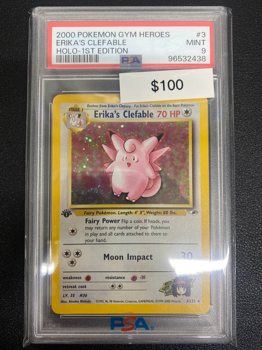 Pokémon 1st Edition Gym Heroes Erika’s Clefable Holo PSA 9