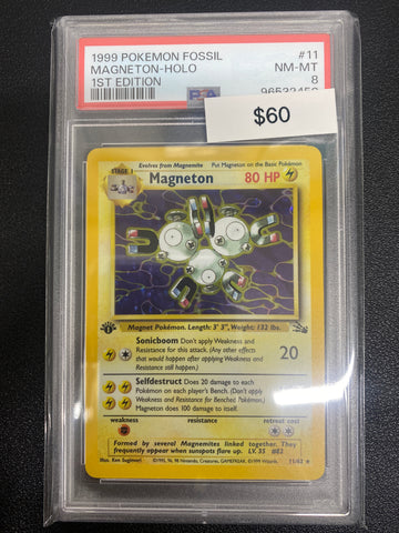 Pokémon 1st Edition Fossil Magneton Holo PSA 8