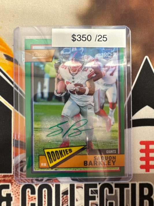 2018 Panini Honors NFL Saquon Barkley Rookie Classics Autograph Green Prizm /25
