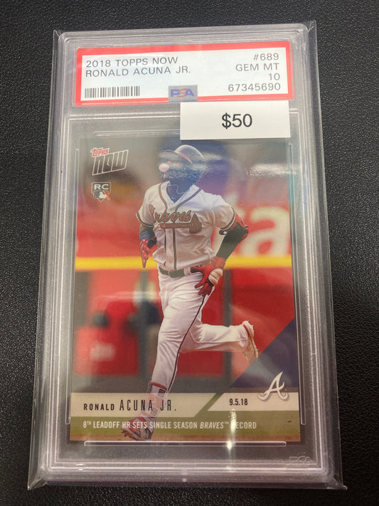 2018 Topps Now Ronald Acuna Jr Rookie 8th Leadoff Homer PSA 10