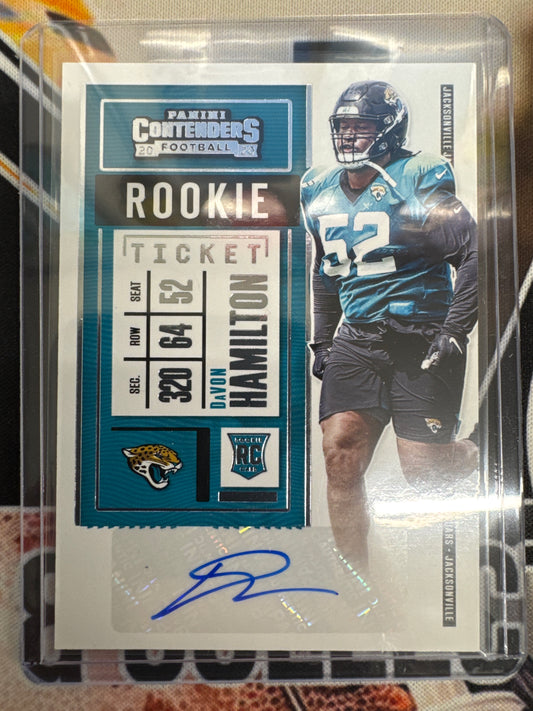 2020 Contenders Football DaVon Hamilton Rookie Ticket Auto