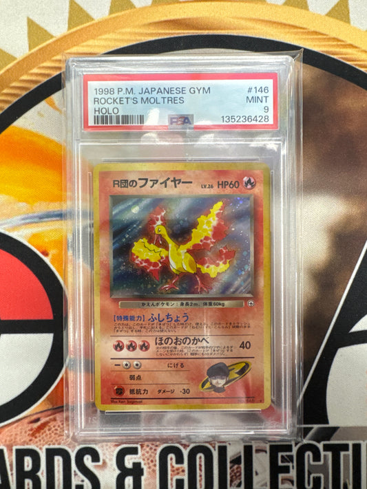 1999 Pokemon Japanese Gym Rocket’s Moltres No. 146 Holo PSA 9