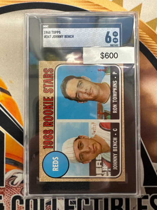 1968 Topps MLB Johnny Bench & Ron Tompkins 1968 Rookie Stars SGC 6