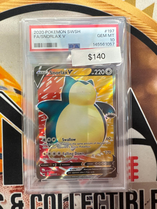 Pokemon Snorlax V 197/202 Sword & Shield Base Set PSA 10