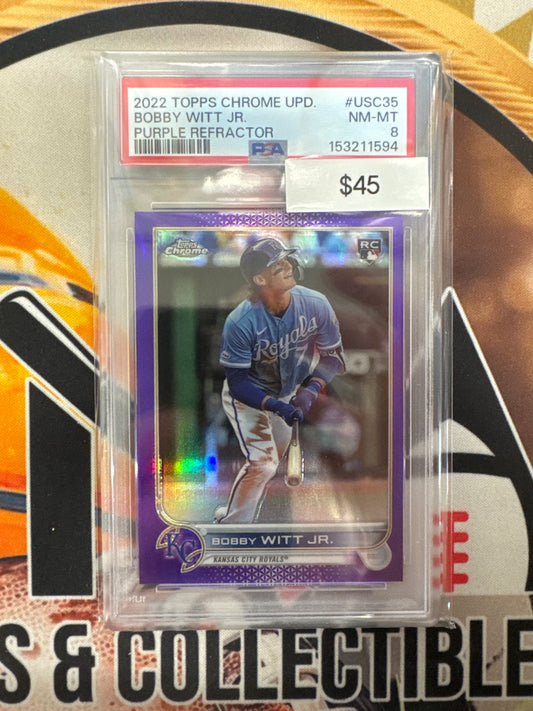 2022 Topps Chrome Update Series MLB Bobby Witt Jr. Rookie Purple Refractor PSA 8