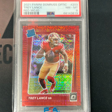 2021 NFL Donruss Optic Trey Lance Red Mojo PSA 8