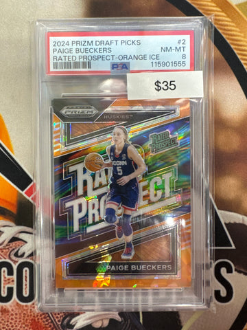 2024 Panini Prizm Draft Picks Paige Bueckers Rated Prospect Orange Ice PSA 8