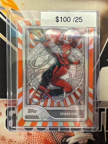 2026 Topps Marvel Mint Spider-Girl Silver Card In Marvel We Trust Orange Refractor /25