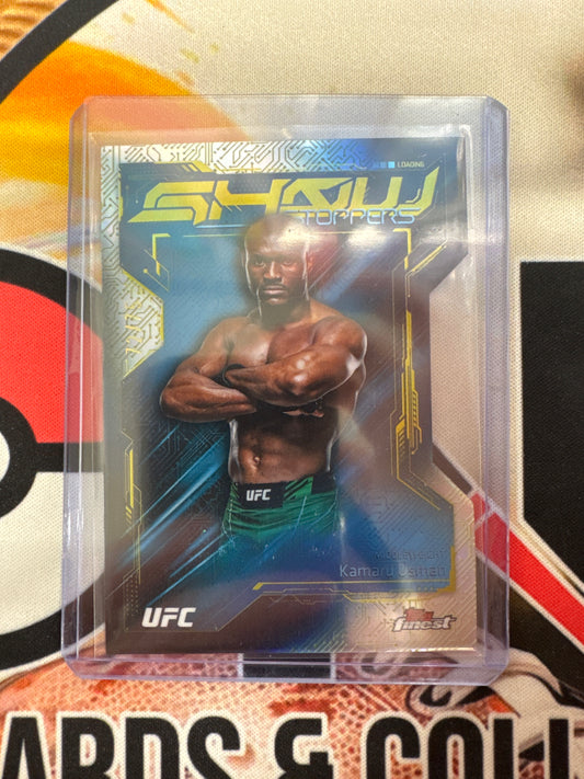 2025 Topps Finest UFC Kamaru Usman Show Stoppers Blue Refractor /75 Die-Cut