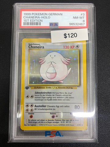 Pokémon German 1st Edition Base Set Chansey (Chaneira) Holo PSA 8