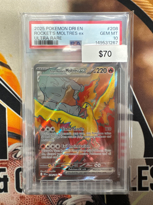 Pokémon Team Rocket’s Moltres Ex 208/182 Destined Rivals PSA 10