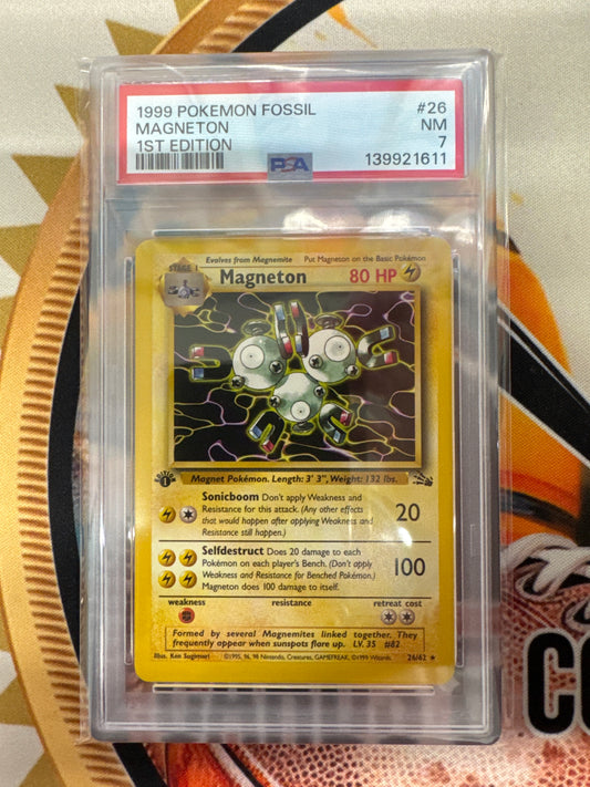 Pokémon Magneton Fossil 26/62 1st Edition Non Holo PSA 7