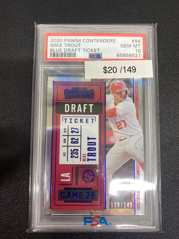 2020 PANINI CONTENDERS Mike Trout Blue Draft Ticket /149 PSA 10