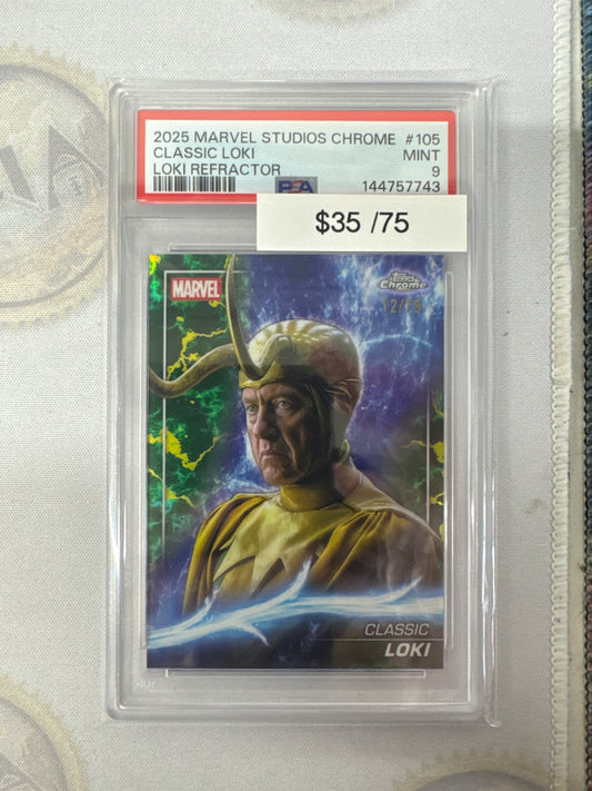 2025 Topps Marvel Studios Chrome Classic Loki Loki Refractor /75 PSA 9