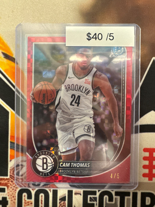 2025-26 Topps Bowman Chrome Basketball Cam Thomas Red X-Fractor /5
