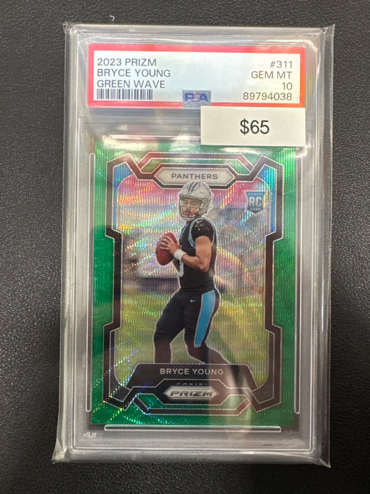 2023 Panini Prizm NFL Bryce Young Rookie Green Wave PSA 10