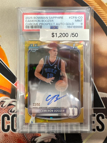 2025 Bowman Sapphire Basketball Cameron Boozer Chrome Prospect Autograph Gold Refractor /50 PSA 9